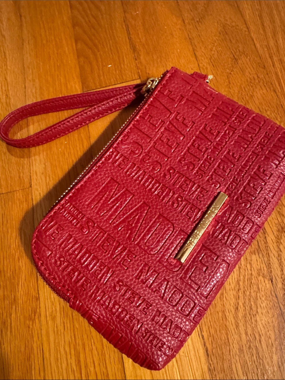 Steve Madden Red Embossed Wristlet with Gold Accent NEVER USED!
